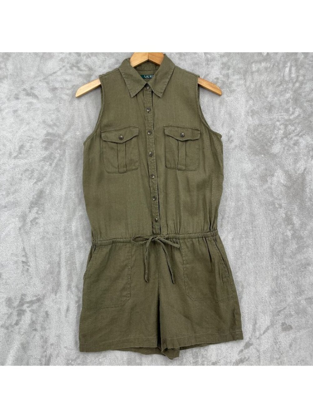 Lauren Ralph Lauren Olive Linen Blend Sleeveless Jumpsuit Romper
